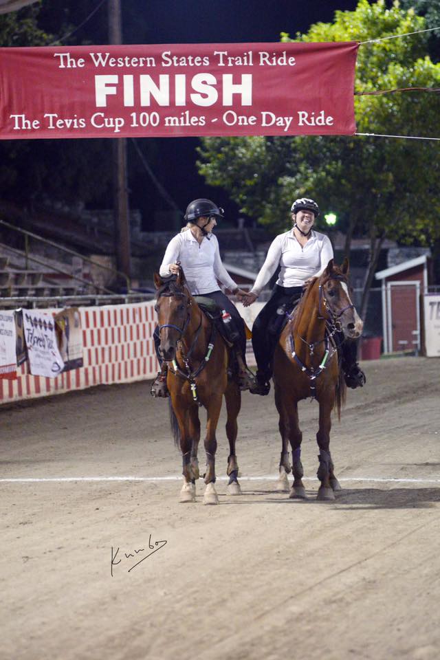 Jennifer Stalley Crenshaw - Founder of High Tail Farm - at finish line of Tevis Cup 100 mile, 1 day, endurance ride